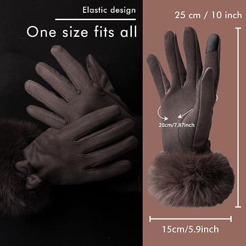 Vagasi Women Touch Screen Gloves, Fleece Lined Winter Gloves for Ladies, Thermal Suede Gloves Fur Cuff for Girls Gifts thumbnail 5