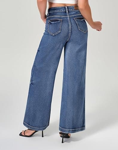 roswear Women's Wide Leg Jeans High Waisted Stretchy Denim Trouser Pants thumbnail 5
