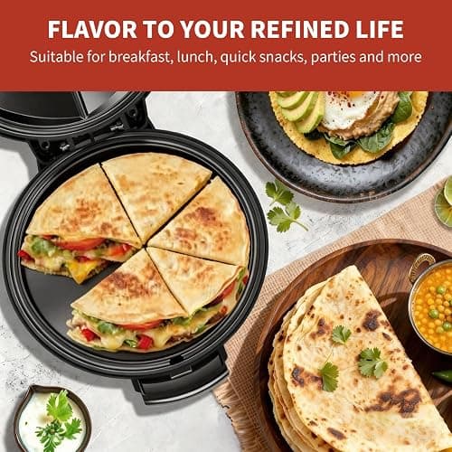 Electric Quesadilla Maker, 9.5'' Quesadilla Press with Easy Slice 6 Wedge, Non Stick Surface, Locking Latch For Extra Stuffing, Grilled Cheese Corn Flour Tortilla Snacks thumbnail 5