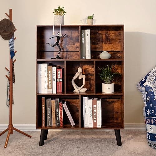 LEYAOYAO Cube Bookshelf 3 Tier Mid-Century Rustic Brown Modern Bookcase with Legs,Retro Wood Bookshelves Storage Organizer Shelf,Freestanding Open Book Shelves for Bedroom,Living Room,Office thumbnail 3
