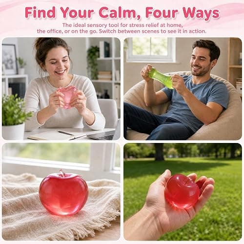 Squishy Pink Clear Apple Stress Relief Ball, Apple Fruit Sensory Figurine | Transparent Apple Squishy, Soft Novelty Fruit Taba Stress Balls, Sensory Figurine for Adult Relaxation, Relieve Work Anxiety thumbnail 5