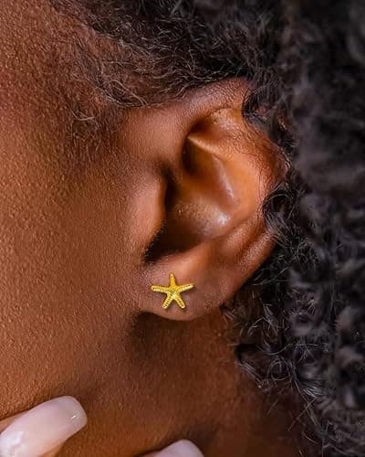 MUMREUES Gold Earrings for Women Trendy 14K Gold Plated Small Starfish Stud Earrings Dainty Lightweight Minimalist Simple Hypoallergenic Earrings Jewelry Gifts for Her thumbnail 3