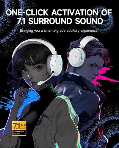 Picun G2 Wireless Gaming Headset, Over-Ear 7.1 Virtual Surround Sound, 2.4GHz/Bluetooth 5.4/Wired, 5ms Ultra-Low Latency, 100H Battery, ENC Noise-Canceling Mic, RGB, for PC PS5 PS4 Switch (Grey) thumbnail 2