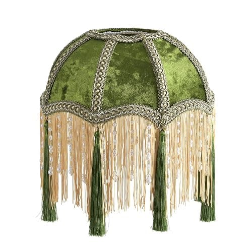 xiaojuande-Lampshade with tassels, Premium Classic Victorian, Style Bell Shape Scallop velvet top replacement lamp,9.8“Width 11.3”height(olive green) - Image 1
