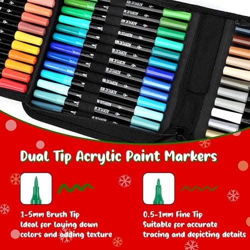 Pagather 48 Colors Acrylic Paint Markers, Dual Tip with Fine Tip and Brush Tip Pens for Stone, Wood, Calligraphy, Canvas, Ceramic, Metal, Glass, Rock Painting, DIY Crafts Art Supplies Kit thumbnail 3