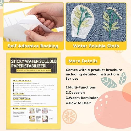 10 PCS A4 Stick and Stitch Embroidery Paper, Water Soluble Stabilizer for Embroidery, Blank Water Soluble Embroidery Paper, Printable Transfer Paper for Hand & Embroidery Machine, 8.3"x11.7" thumbnail 2