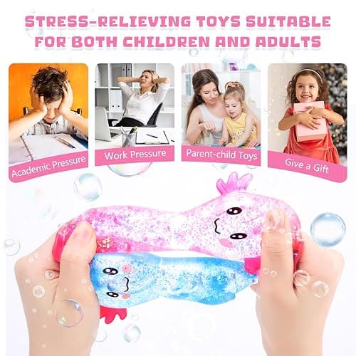 2Pcs Cute Axolotl Squishy Stress Ball, Slow Rising Squeeze Toy, Cute Malt Sugar Glitter Axolotl Sensory Fidget Toys for Kids Adults,Birthday Party Favors, Children's Day Gifts thumbnail 6
