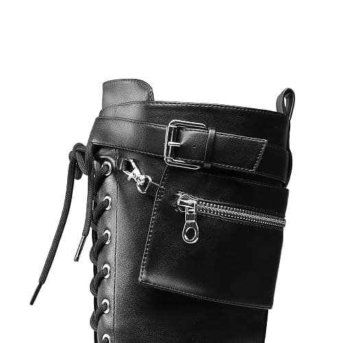 DREAM PAIRS Womens Knee High Combat Boots Platform Heels | Gothic Motorcycle, Metallic, Lace-up, Inside Zipper, Removable Pocket, Non-slip TPR Outsole, Versatile for Everyday Wear thumbnail 7