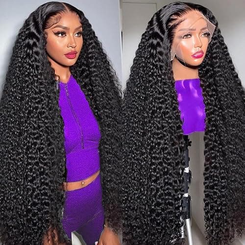 COLORSUPIDOL 32 Inch Deep Wave Lace Front Wigs Human Hair Natural Density 13x4 HD Transparent Lace Frontal Wigs Human Hair Pre Plucked Deep Curly Glueless Wigs for Black Women Natural Color - Image 1