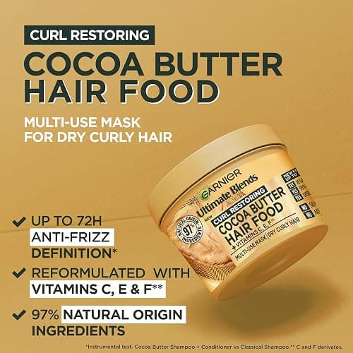 Garnier Hair Food Multi-use Hair Treatment Mask, Cocoa Butter, 400ml | Up to 72H Curl Bounce, Made of 97% Natural Origin Ingredient, No Silicones, No Artificial Colorants, Cruelty Free, Vegan thumbnail 3