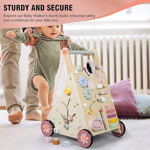 Pithfor Wooden Baby Walker, Baby Push Walker, Push Walker Toys for Babies Learning to Walk & Sit-to-Stand, with Montessori Sensory Toy & Activity Center for Girls Boys thumbnail 8