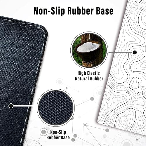 Ovenbird Large Gaming Mouse Pad with Stitched Edges, Minimalist Topographic Map Desk Mat, Extended XL Mousepad with Anti-Slip Base, Cool Desk Pad for Keyboard and Mouse, 31.5 x 11.8 in, White thumbnail 6