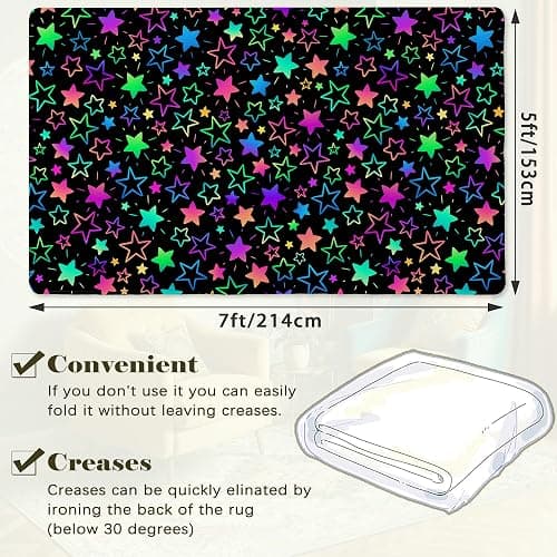 Neon Stars 5x7 Area Rugs,Rainbow Glitter Washable Area Rug for Living Room Soft Anti-Skid Thin Carpet Indoor Floor Carpets for Bedroom Dining Room Farmhouse Nursery Home Office thumbnail 2