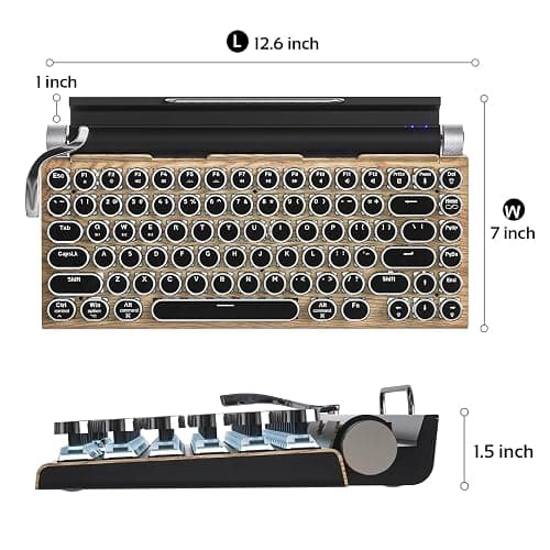Retro Typewriter Keyboard Wireless, Mechanical Gaming Vintage Keyboard 83-Key Blue Switches Bluetooth 5.0 Punk Round Keycap, 14 Modes LED Backlight, Type-C, Compatible with PC/Laptop/Pad/Phone, Wood thumbnail 9