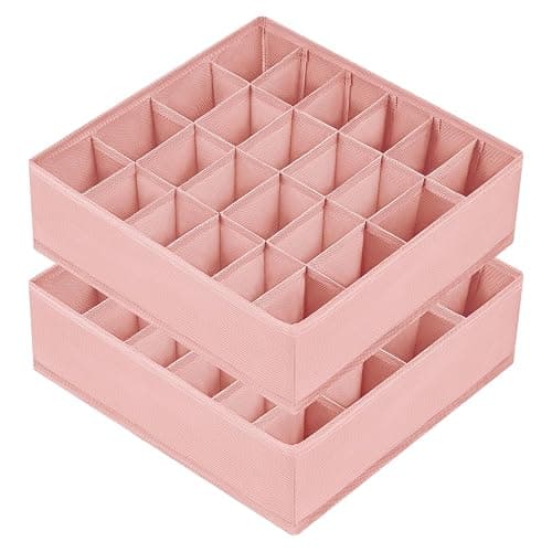 Joyoldelf Sock Organizer Drawer Organizer - 2 Packs Underwear Organizer, 24 Cells Collapsible Closet Organizers and Storage Sock Holders Organizers for Storing Socks, Ties, Belts(Pink) - Image 1