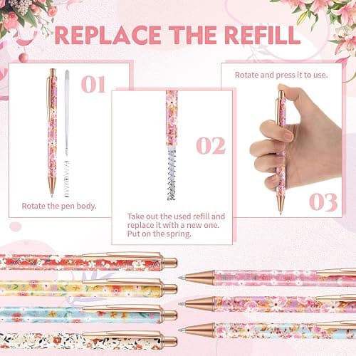 Sherr 7 Pcs Fancy Pens for Women Cute Sparkly Glitter Pens with 10 Pcs Black Ink Refills Pretty Gifts for Girls Office School Christmas Graduation(Floral) thumbnail 3