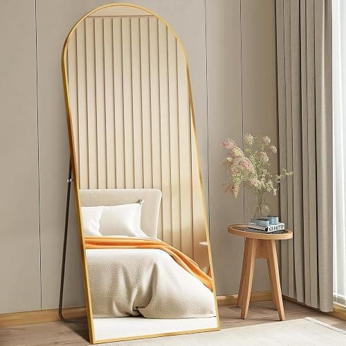 DUMOS 64"x21" Arched Full Length Floor Mirror, Full Body Mirror with Stand, Shatterproof Tempered Glass, Modern Aluminum Alloy Frame, Free Standing or Leaning for Home Decor, Gold thumbnail 6