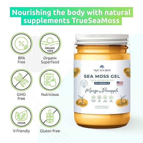 TrueSeaMoss Wildcrafted Irish Sea Moss Gel –7 Flavors- Nutritious Raw Seamoss Rich in Minerals, Proteins & Vitamins – Antioxidant Health Sea Moss, Vegan Made in USA (MANGO/PINEAPPLE, 1) - MANGO/PINEAPPLE - 16 Fl Oz (Pack of 1) thumbnail 4