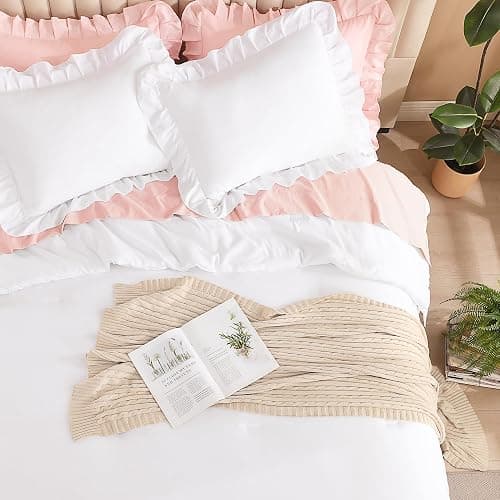 Litanika White Comforter Queen Size Set, 3 Pieces Ruffle Shabby Chic Farmhouse Women Vintage Aesthetic Bedding Set & Collections, Winter Fluffy Microfiber thumbnail 4