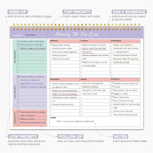 Taja Weekly To Do List Notepad, Undated Weekly Planner Pad, 8.5" x 11" | Large Desk Planner, Weekly Task Planning, College School Supplies, for Home and Office, 52 Sheets, Violet Dream thumbnail 3