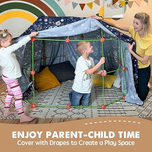 Tiny Land Fort Building Kit Creative Fort Indoor Outdoor for 5-12 Years Old Boys and Girls STEM Building Toys with Storage Bag DIY Castles Tunnels with 86 Rods and 44 Balls thumbnail 7