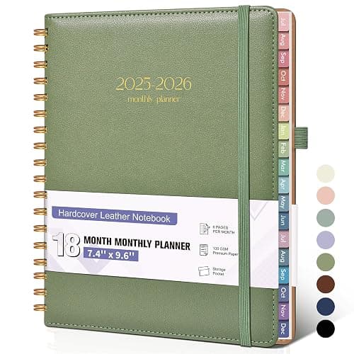 Monthly Planner 2025-2026, 15 Months Hardcover Calendar Planner from October 2025 - December 2026, 7.4'' x 9.6'' Monthly Planner with Tabs, Spiral Daily Planner Perfect for Office School Teacher Student, Green - Image 1
