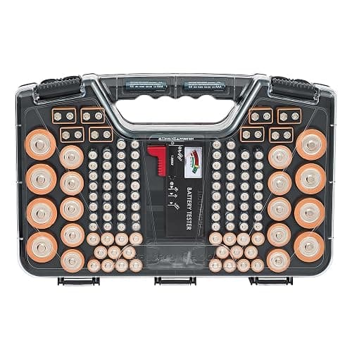 Battery Daddy Storage & Organizer Case w/Tester, Stores & Protects Up to 180 Batteries, Double-Sided, Clear Locking Lid, Secure Latches & Portable Carrying Handle - Charcoal (Batteries Not Included) thumbnail 8