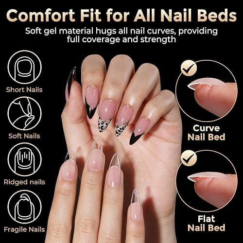 Long Almond Nail Tips: 504pcs Full Cover Soft Gel Nail Tips, 12 Sizes Pre-Etched Half Matte Almond Press on Nails No C Curve For Nail Extensions Home Salon thumbnail 3