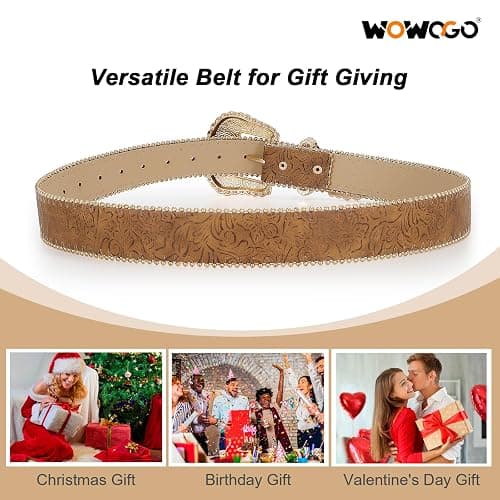 WOWOGO Floral Print Western Belts for Women Cowgirl Cowboy Country Leather Belt Fashion Vintage Belt for Jeans thumbnail 6