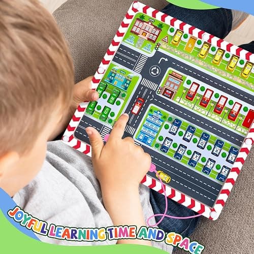 wakeInsa 2 in 1 Magnetic Color and Number Maze,Montessori Toy for 3-6 Years Old,Wooden Magnet Balls Puzzles,Toddler Busy Board Game,Preschool Learning Activities,Christmas & Birthday Gift for Kids - Magnet Toys - Ice Cream + Parking Lot thumbnail 2