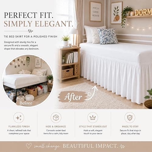 Cottingon Dorm Bed Skirt Twin XL 32" with Split Corners, 100% Microfiber Soft and Stylish, College Room Essential, Extra Long Dust Ruffle for Extended Beds, White thumbnail 4