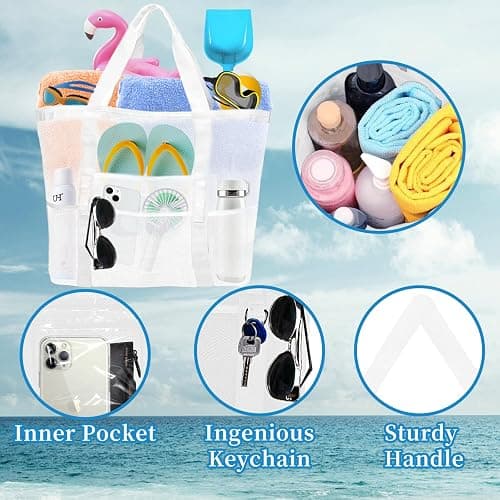 Yunaeduo Large Mesh Beach Bag - Lightweight & Foldable Family Beach Bag with 9 Pockets for Toys, Towels & Vacation Essentials thumbnail 5