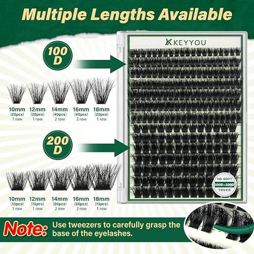 KEYYOU Lash Clusters 3D Effect 231pcs Eyelash Clusters 100D200D 10-18mm D Curl Wispy Lashes Individual Cluster Lashes Natural Volume Soft DIY Lash Extensions (3D-100D200D-D-10-18MIX) thumbnail 3