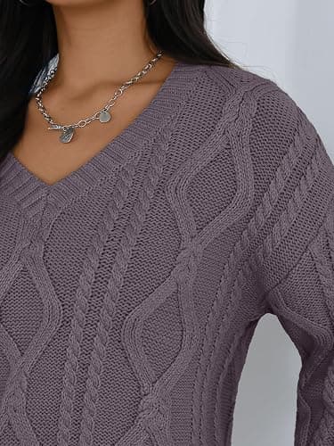 Trendy Queen Oversized Cable Knit Sweaters for Women 2025 Cozy Pullover Knit Fall Outfits V Neck Cute Winter Clothing thumbnail 5