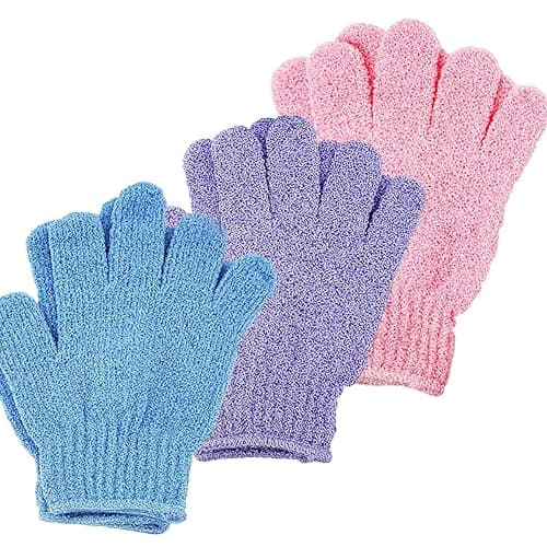 Gant de Douche Exfoliante Gant Corps a Gommage Gants de Bain LOT de 6 (Colore- 3 paires) - Image 1