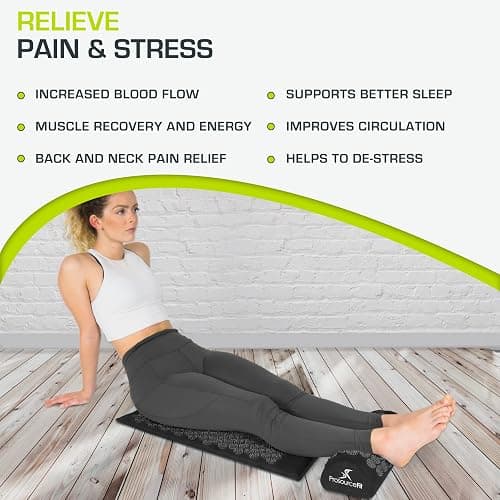 ProsourceFit Acupressure Mat and Pillow Set for Back/Neck Pain Relief and Muscle Relaxation, Large - Black/Black thumbnail 4