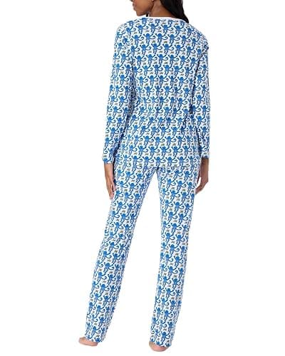 HMPEAIIY Womens Henley Pajamas Set 2 Piece Long Sleeve Monkey Print Lounge Sets Preppy Sleepwear Pjs for Vacation Party thumbnail 3