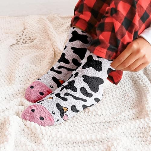 VICRAZY Cow Print Stuff Socks - Fuzzy Socks for Women with Funny cow Print Stuff, Stocking Stuffers, Christmas Gifts thumbnail 5