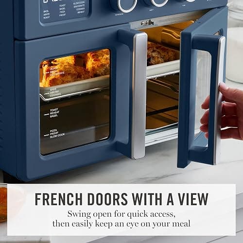 Martha Stewart French Door Air Fryer Toaster Oven Combo, 34QT Countertop Convection, 12-in-1, Bake, Broil, Roast, Fits 12” Pizza, Dehydrate, 5 Accessories, Air Fry Basket, Stainless Steel, Indigo Blue thumbnail 9