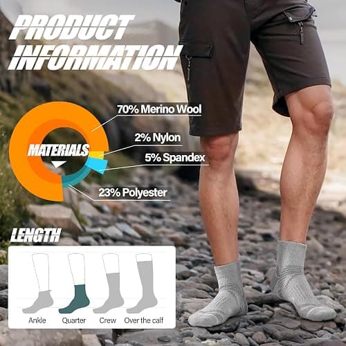 ANTSANG 6 Pairs Merino Wool Quarter Socks Running Walking Hiking Compression Support Breathable Thermal Warm Thick Cushion Ankle Unisex Socks for Women Men thumbnail 5