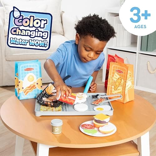 Melissa & Doug Flip & Fry Grill Play Set with Water Wow!® Kids Kitchen Playset with Color Changing Play Food, Preschool Toys for Girls & Boys Ages 3+ thumbnail 9