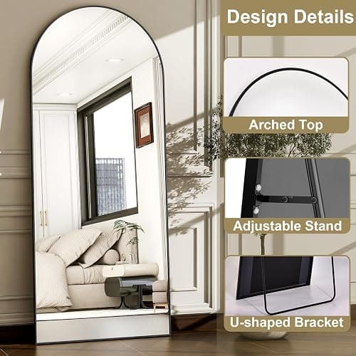 WISSMIELS 57" x 20" Arched Full Length Mirror - Wall Mounted/Floor Mirror Aluminum Alloy Frame Full Body Mirrors for Bathroom Living Room Bedroom and Entryway,Black thumbnail 4