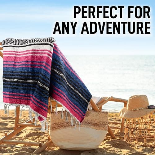 Hydration Nation Authentic Extra Large Mexican Blanket (70"x50") - Handwoven Yoga, Serape- Artisanal Falsa, Beach, Camping, Picnic, Outdoor - Twilight thumbnail 5
