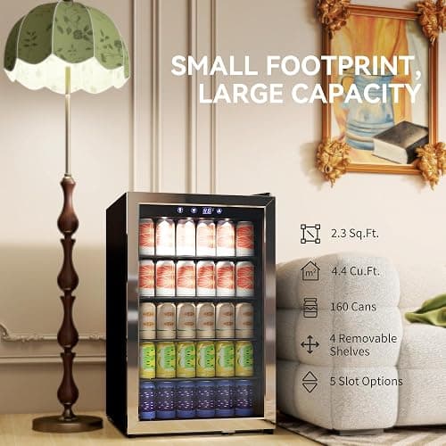 HOMCOM 160 Can Beverage Refrigerator Cooler with Double-Layer Glass Door, 4.4 Cu.Ft. Under Counter Freestanding Beverage Fridge with Adjustable Shelves for Beer Soda Drink Bar Wine thumbnail 4
