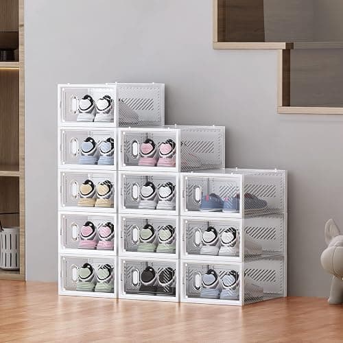 SIMPDIY Shoe Storage, 12 Pack Shoe Organizer for Closet, Shoe Boxes Clear Plastic Stackable Shoe Containers with Lids for Size 10 thumbnail 8