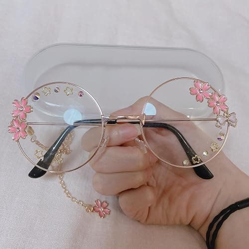Kawaii Sakura Glasses With Chain - Cute Cosplay Accessories, Glass Case Included thumbnail 4