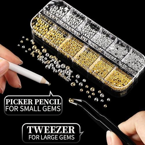 FANDAMEI Gold Nail Gems, 3D Star Nail Charms, Flatback Pearls White Beige, Half Round Silver and Gold Nail Charms, Mixed Sizes Pearls for Nails, Metal Nail Beads, 3D Metallic Nails Art Studs thumbnail 7