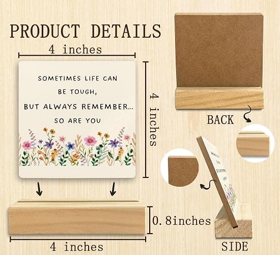 QASHWEY Motivational Desk Decor, Inspirational Desk Decor Floral Wood Table Signs, Inspirational Gifts for Women Friends, Sometimes Life Can be Tough Wooden Plaque with Wooden Stand for Home Office thumbnail 3