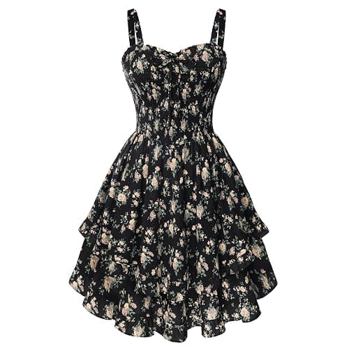 Scarlet Darkness Smocked Floral Sundresses for Women Teens 2026 Summer Flowy Ruffle Mini Dress - Image 1
