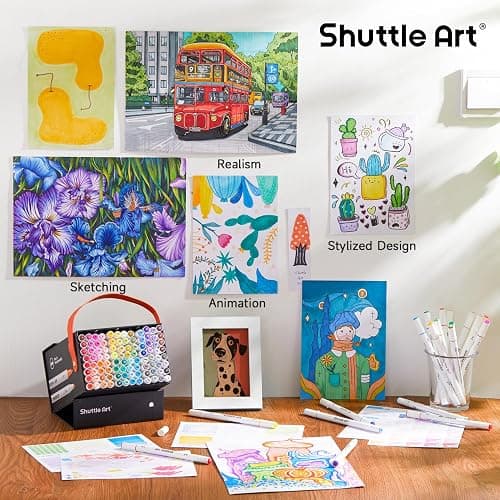 Shuttle Art 101 Colors Dual Tip Alcohol Based Art Markers,100 Colors plus 1 Blender Permanent Marker Pens Highlighters with Case Perfect for Illustration Adult Coloring Sketching and Card Making thumbnail 6